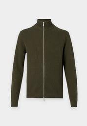 Cardigan Comfort com Gola Alta e Zíper - Verde Militar