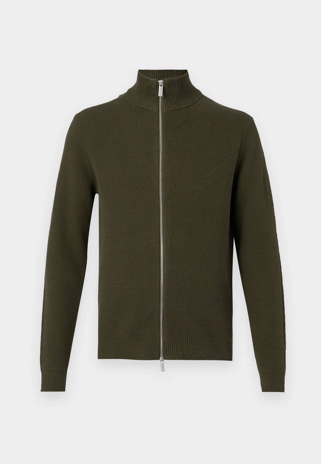 Cardigan Comfort com Gola Alta e Zíper - Verde Militar