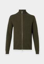 Cardigan Comfort com Gola Alta e Zíper - Verde Militar