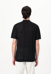 Camisa Gola Polo com Textura em Tricô - Preto