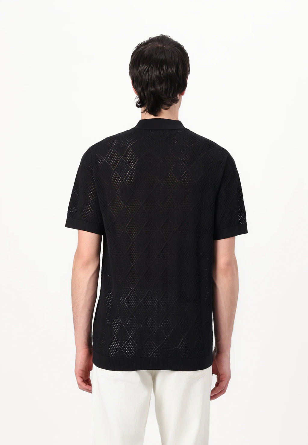 Camisa Gola Polo com Textura em Tricô - Preto