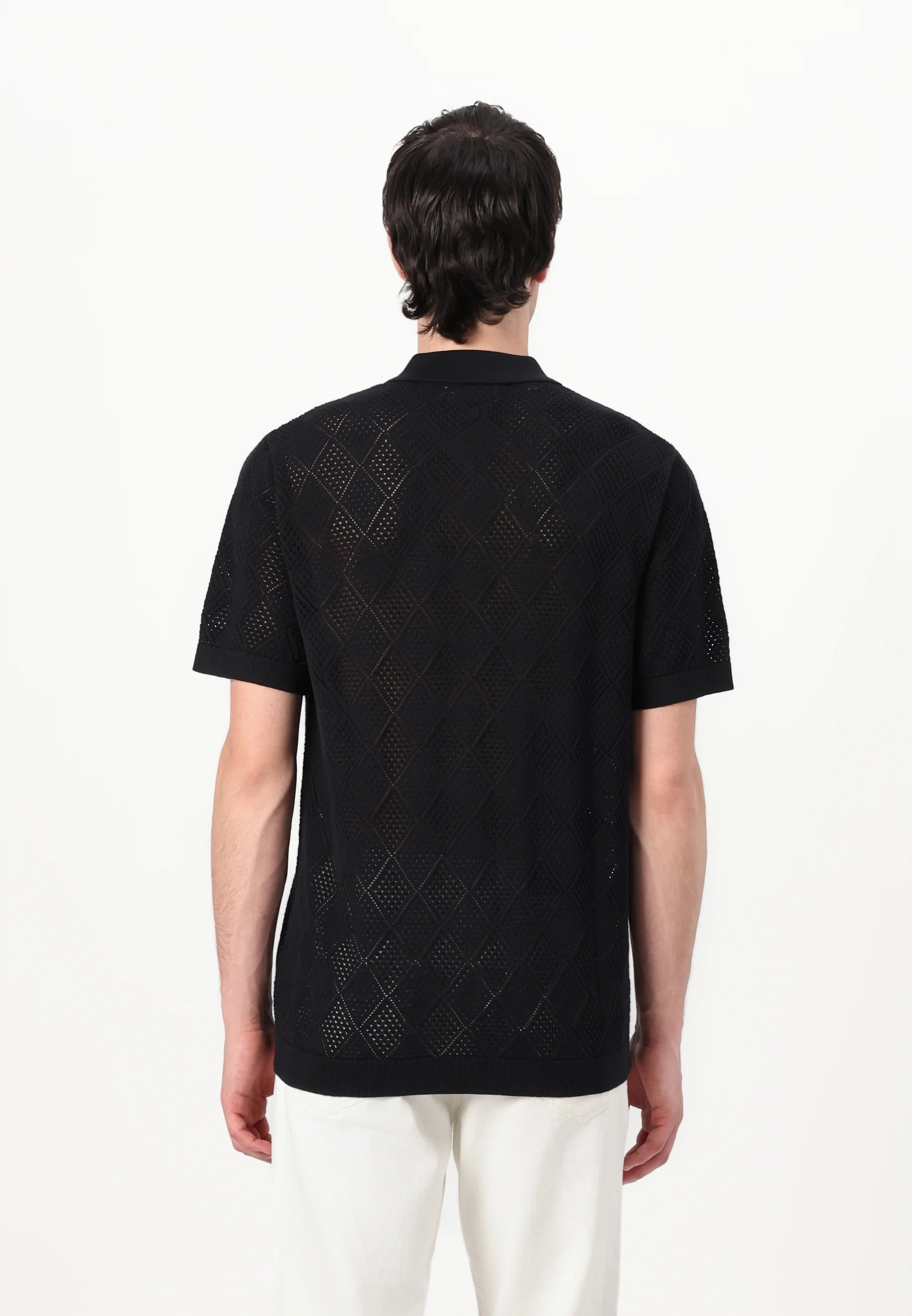 Camisa Gola Polo com Textura em Tricô - Preto