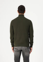 Cardigan Comfort com Gola Alta e Zíper - Verde Militar