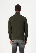 Cardigan Comfort com Gola Alta e Zíper - Verde Militar