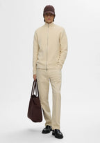 Cardigan Comfort com Gola Alta e Zíper - Bege