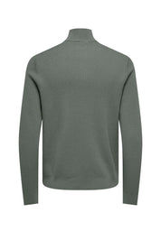 Suéter Comfort Texturizada com Gola Alta e Zíper - Verde Musgo