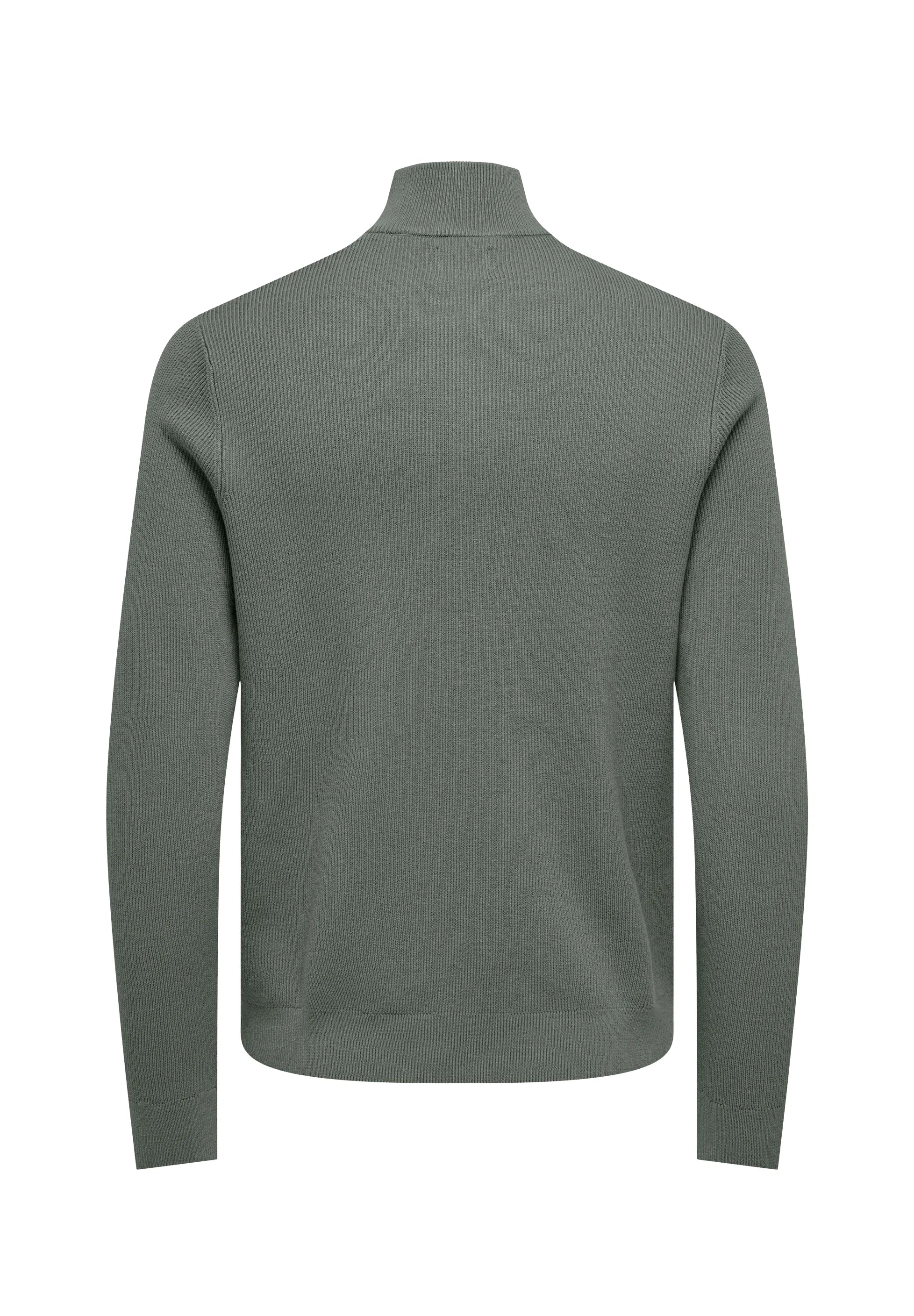 Suéter Comfort Texturizada com Gola Alta e Zíper - Verde Musgo