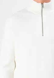 Suéter Comfort Texturizada com Gola Alta e Zíper - Branco