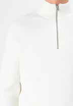 Suéter Comfort Texturizada com Gola Alta e Zíper - Branco