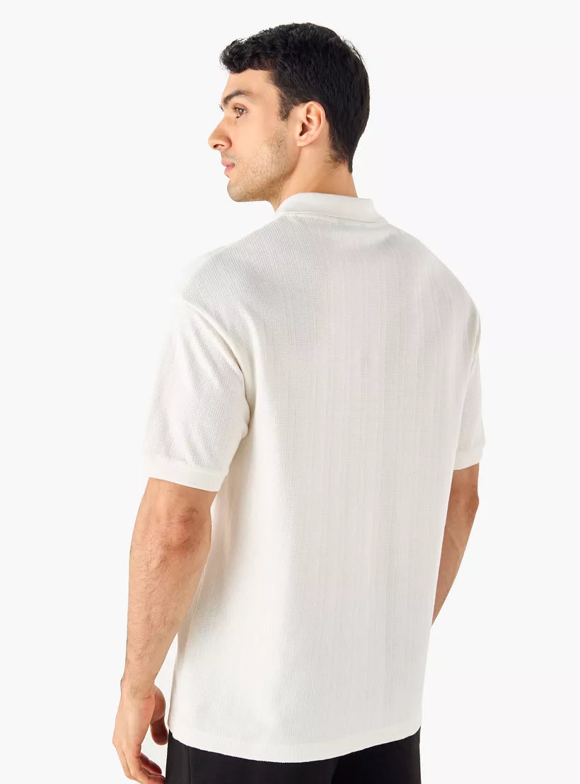 Camiseta Polo Boxy Texturizada - Branco