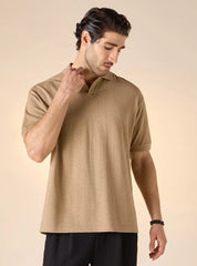 Camiseta Polo Boxy Texturizada - Caramelo