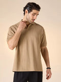 Camiseta Polo Boxy Texturizada - Caramelo