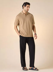 Camiseta Polo Boxy Texturizada - Caramelo