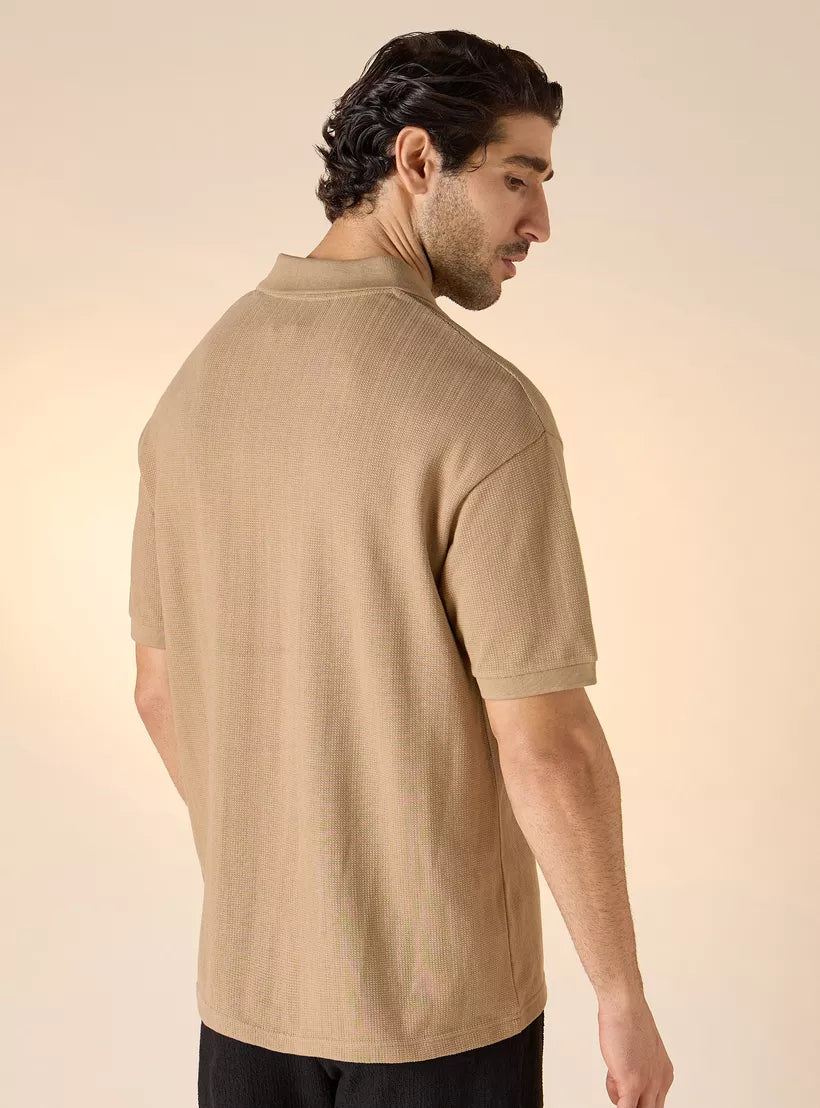 Camiseta Polo Boxy Texturizada - Caramelo
