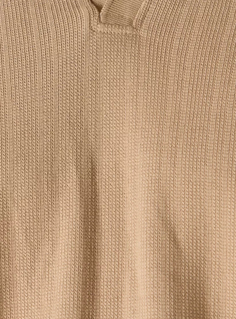 Camiseta Polo Boxy Texturizada - Caramelo