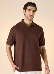 Camiseta Polo Boxy Texturizada - Marrom
