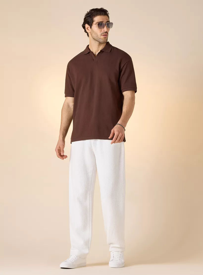 Camiseta Polo Boxy Texturizada - Marrom