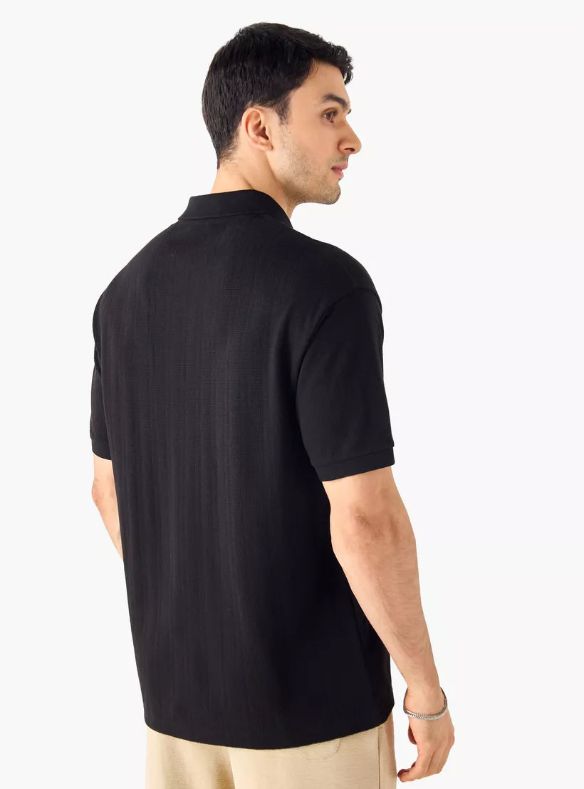 Camiseta Polo Boxy Texturizada - Preto