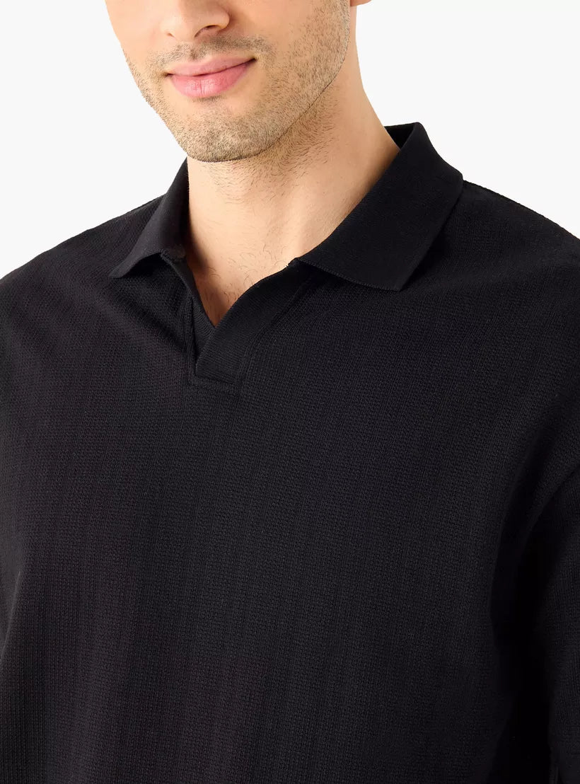 Camiseta Polo Boxy Texturizada - Preto
