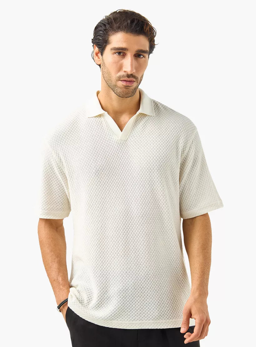 Camiseta Polo Tricot Texturizada - Branco