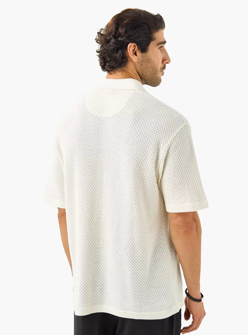 Camiseta Polo Tricot Texturizada - Branco