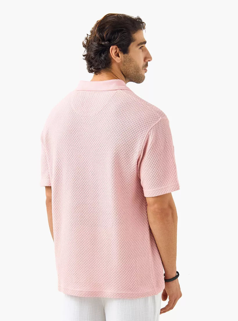 Camiseta Polo Tricot Texturizada - Rosa