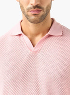 Camiseta Polo Tricot Texturizada - Rosa