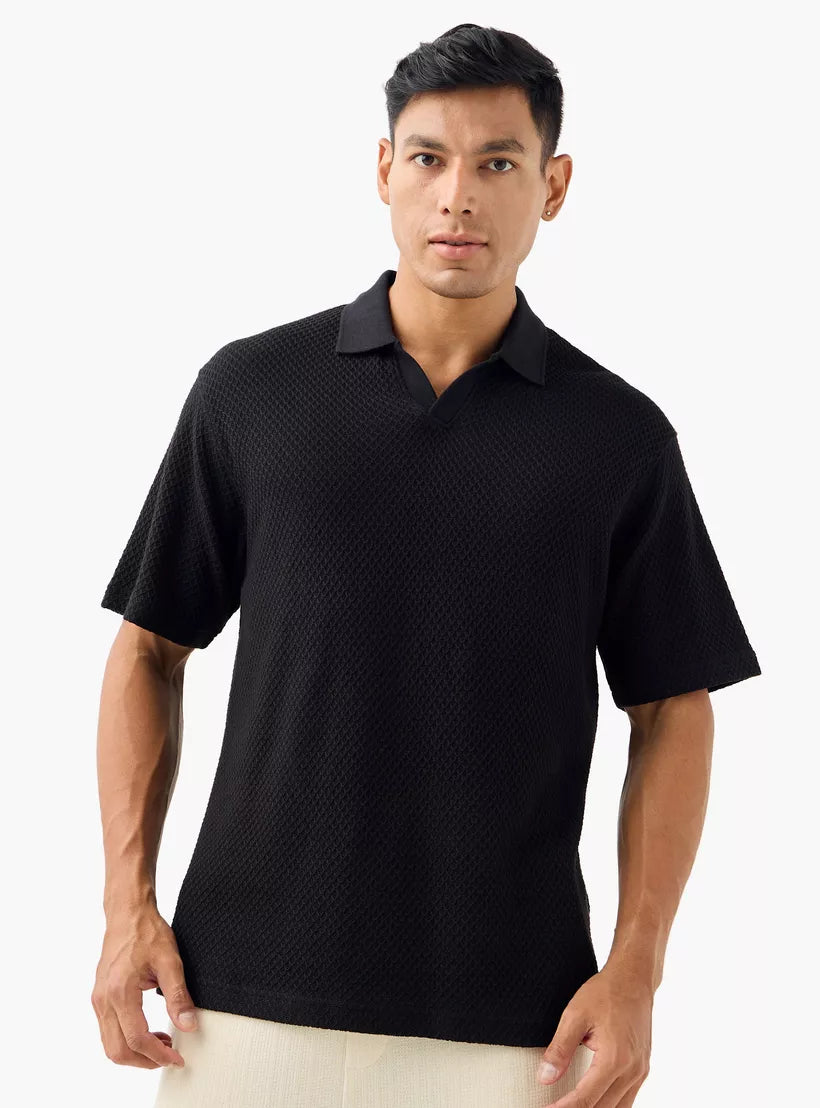 Camiseta Polo Tricot Texturizada - Preto