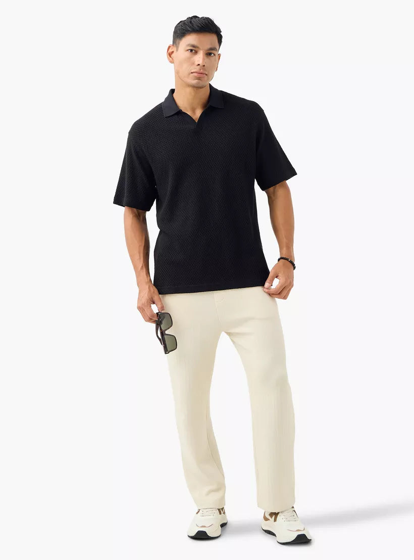 Camiseta Polo Tricot Texturizada - Preto
