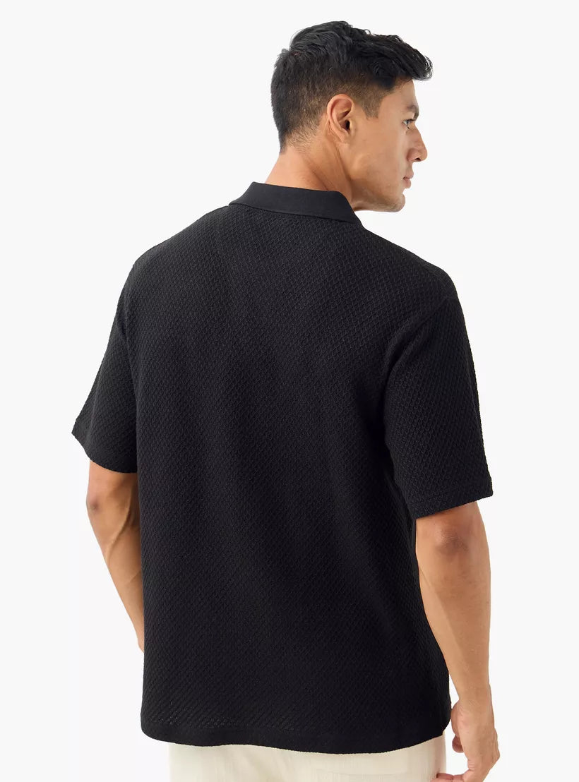 Camiseta Polo Tricot Texturizada - Preto