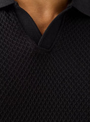 Camiseta Polo Tricot Texturizada - Preto