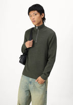 Suéter Comfort Texturizada com Gola Alta e Zíper - Sálvia