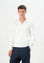 Suéter Comfort Texturizada com Gola Alta e Zíper - Branco