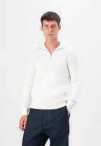 Suéter Comfort Texturizada com Gola Alta e Zíper - Branco