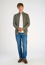 Cardigan Texturizado em Tricô com Gola Alta e Zíper - Verde musgo