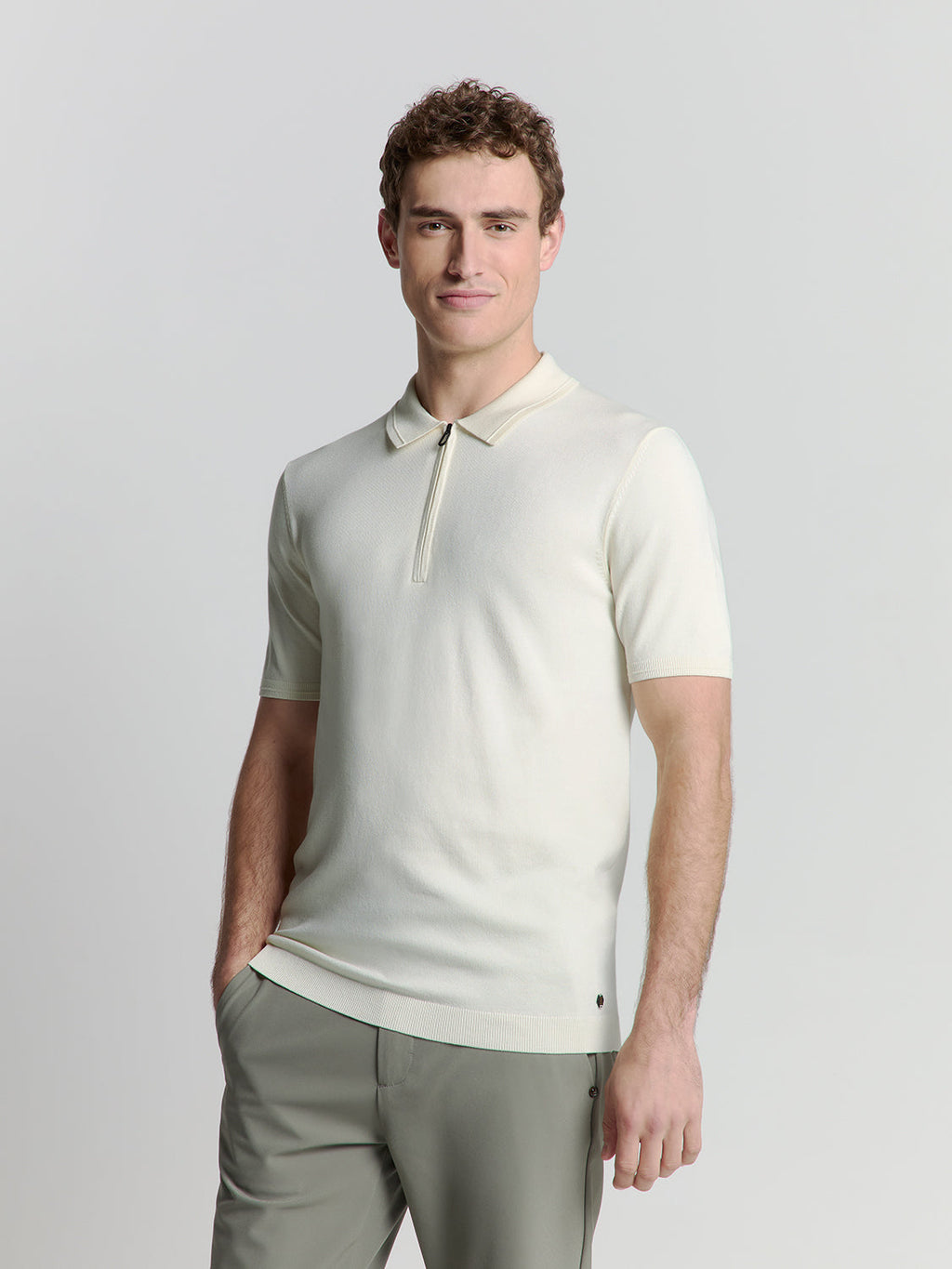 Camisa Polo com Zíper - Off white