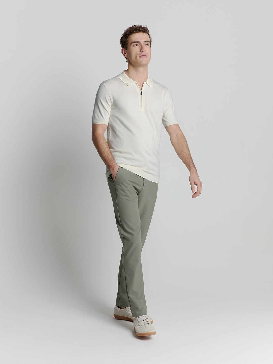 Camisa Polo com Zíper - Off white