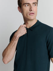 Camisa Polo com Zíper - Azul Escuro