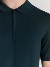 Camisa Polo com Zíper - Azul Escuro