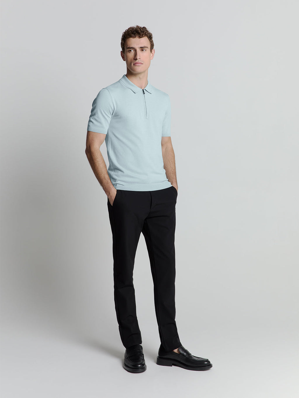 Camisa Polo com Zíper - Gelo