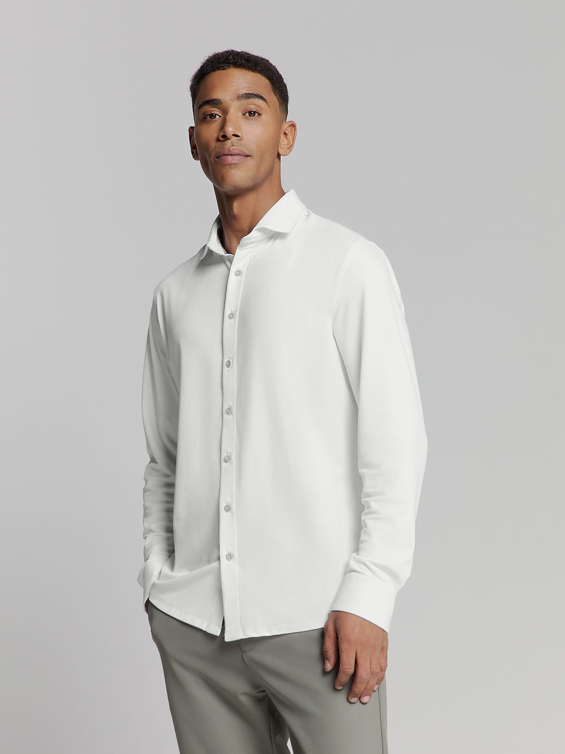 Camisa Slim de Algodão Manga Longa - Branco