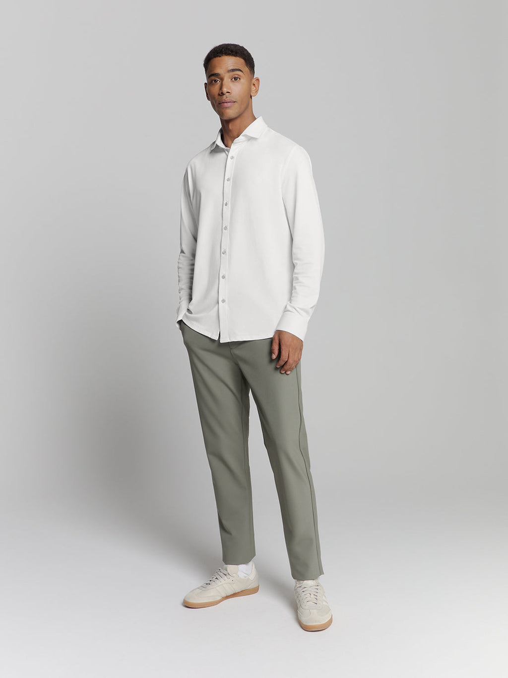 Camisa Slim de Algodão Manga Longa - Branco