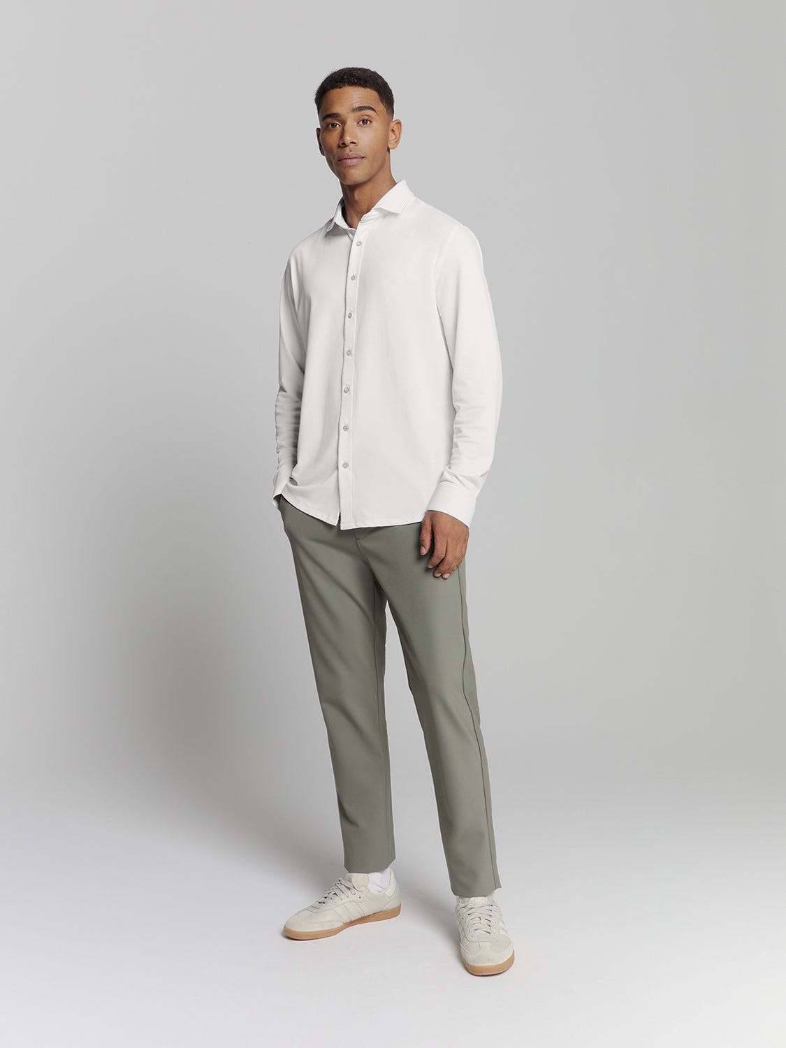 Camisa Slim de Algodão Manga Longa - Branco