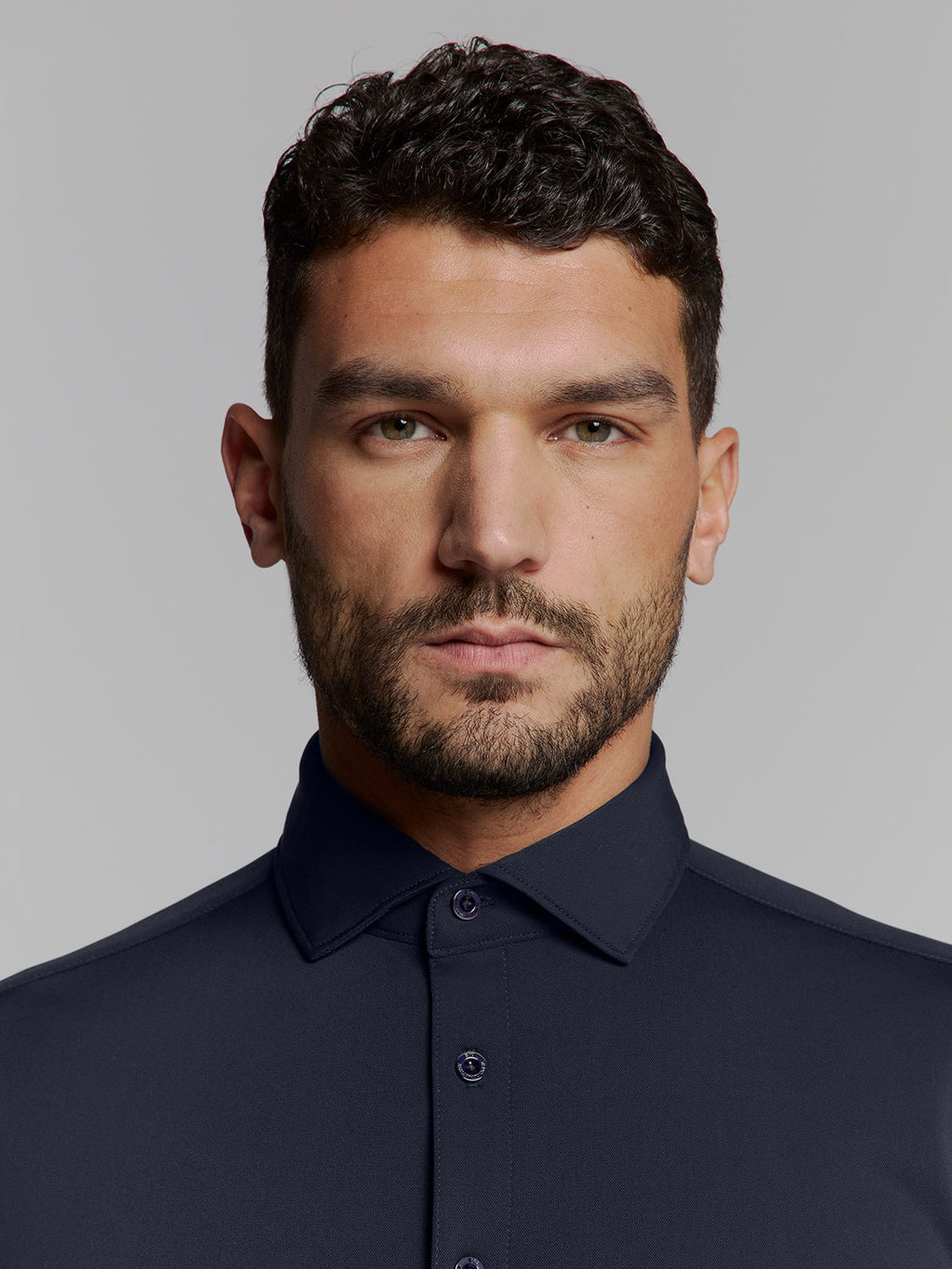 Camisa Slim de Algodão Manga Longa - Azul marinho