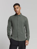 Camisa Slim de Algodão Manga Longa - Verde musgo