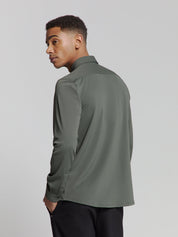 Camisa Slim de Algodão Manga Longa - Verde musgo