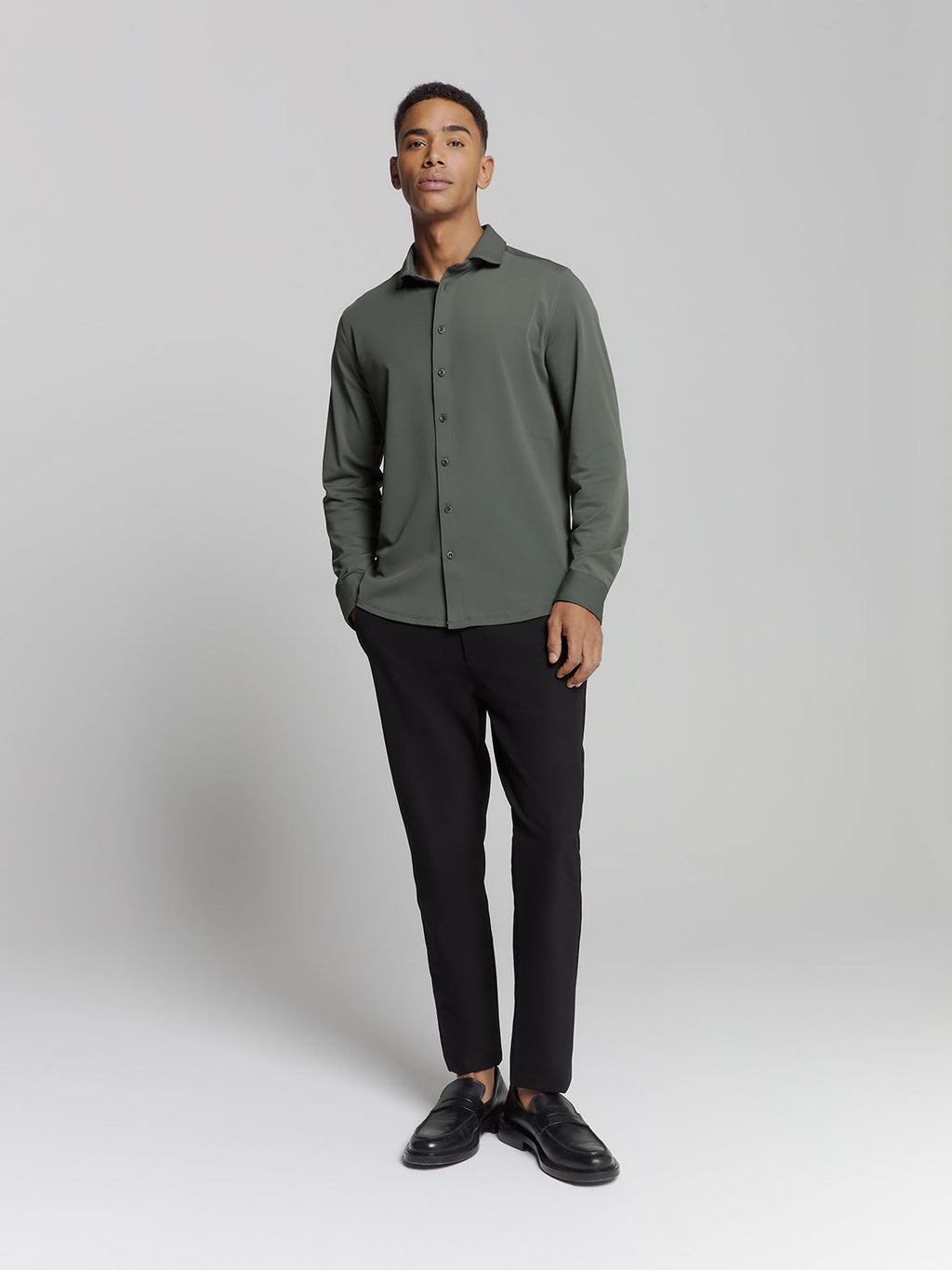 Camisa Slim de Algodão Manga Longa - Verde musgo