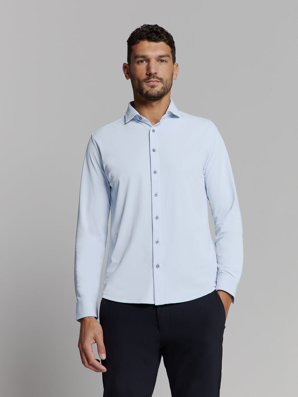 Camisa Slim de Algodão Manga Longa - Gelo