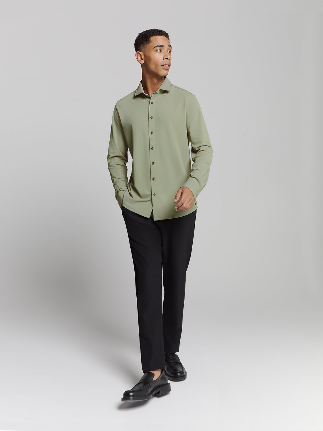 Camisa Slim de Algodão Manga Longa - Verde claro