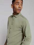 Camisa Slim de Algodão Manga Longa - Verde claro